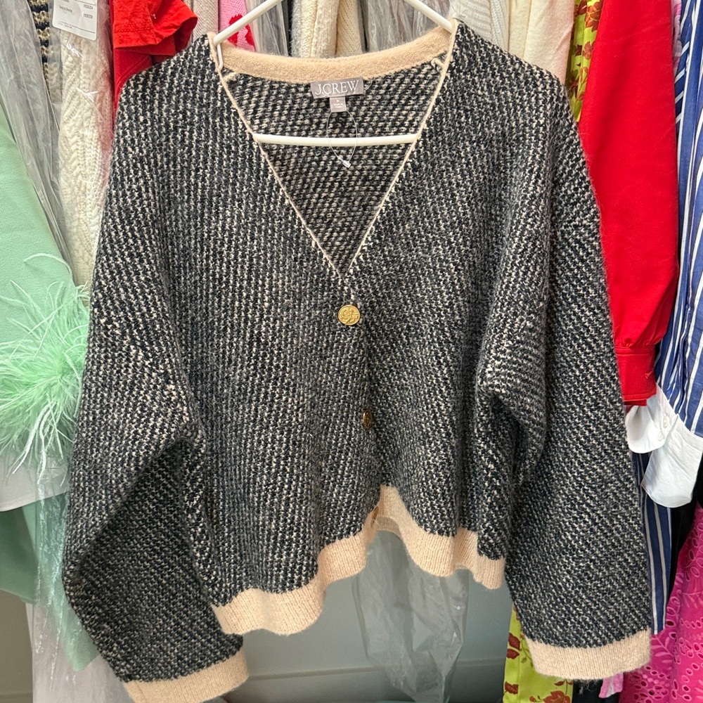 J. Crew Black and Cream Knit Sweater